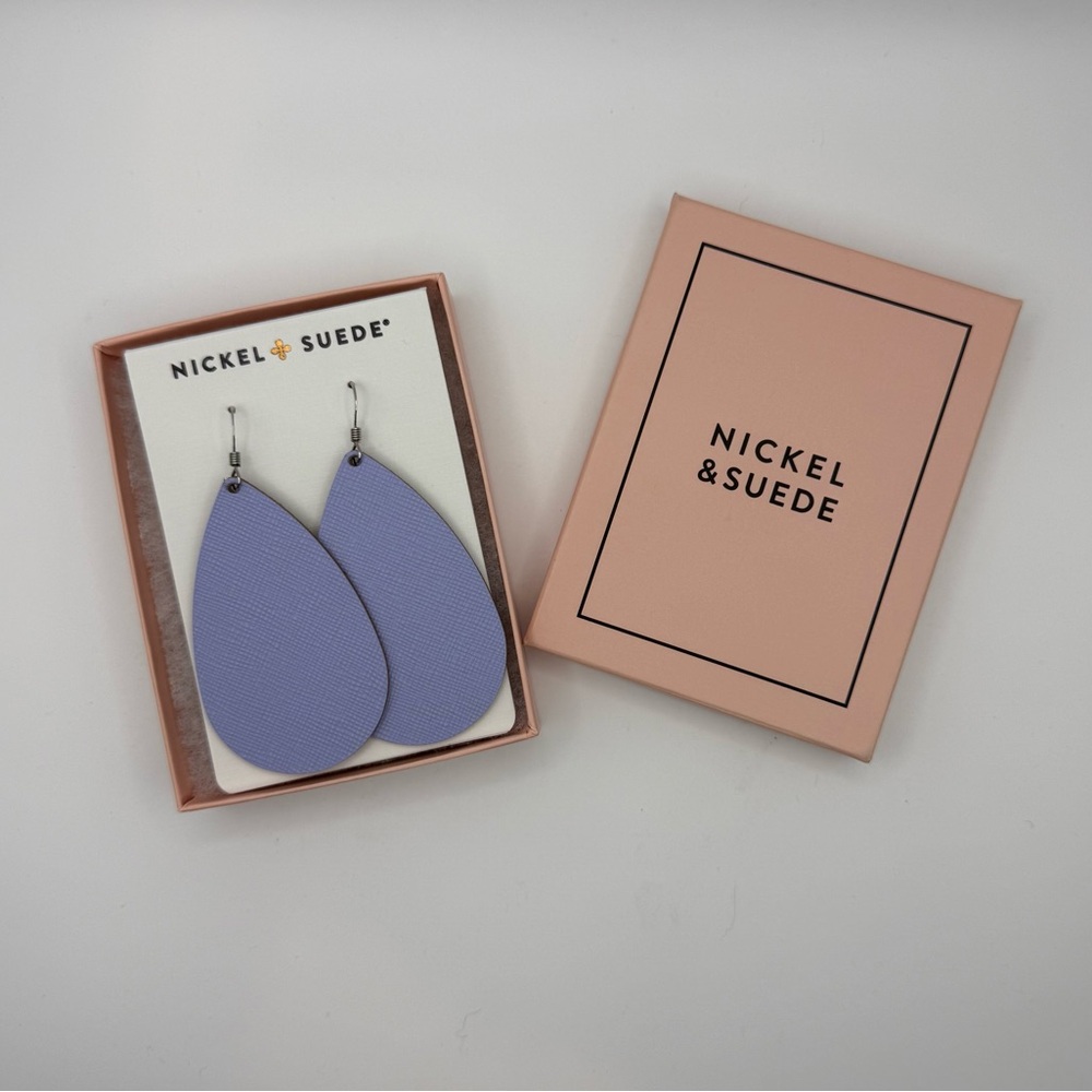 Nickel & Suede French Liliac Teardrop Earrings, M, 100% Genuine Leather